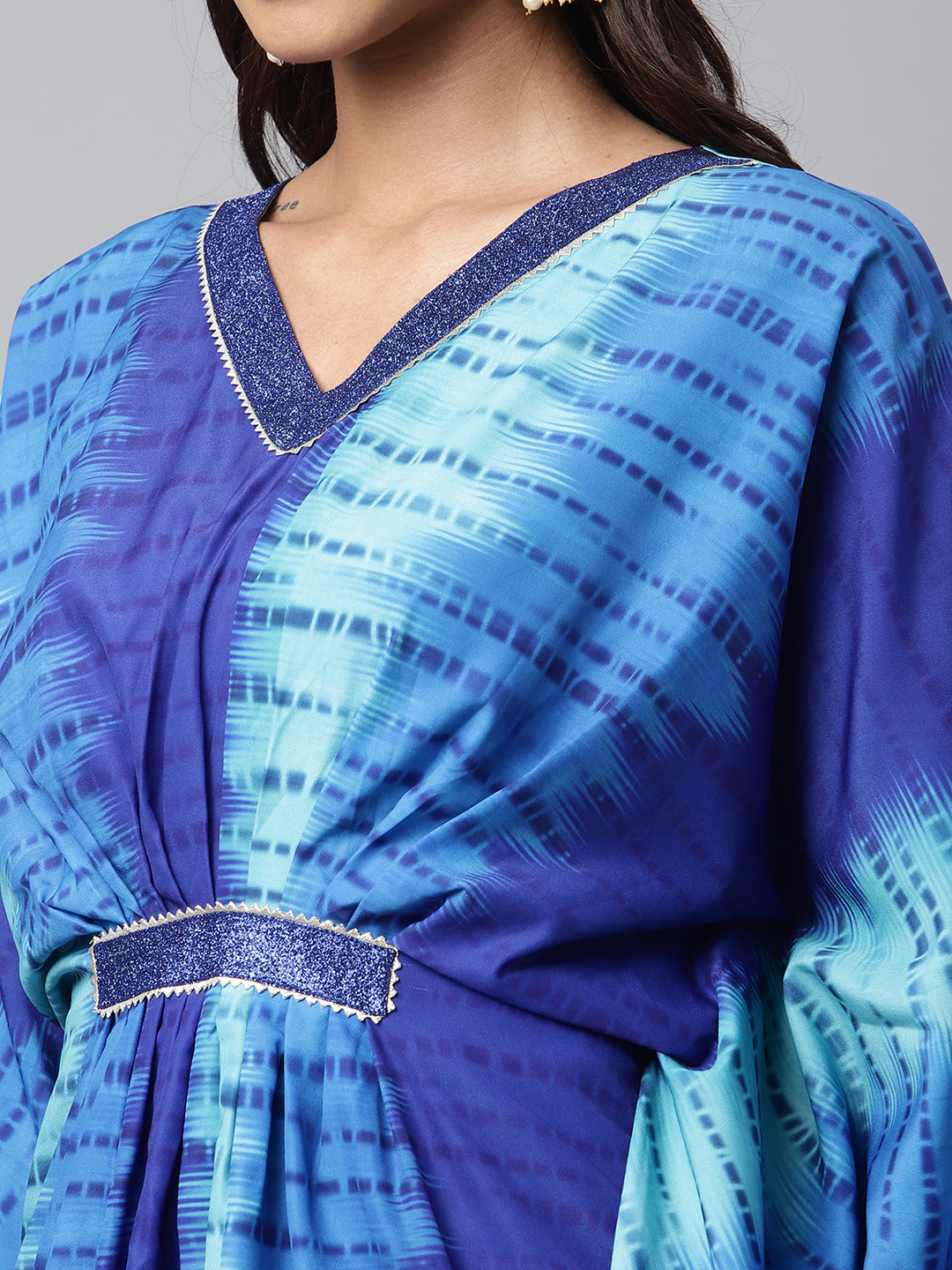 Women's Royal Blue Crepe Digital Printed Kaftan Kurta