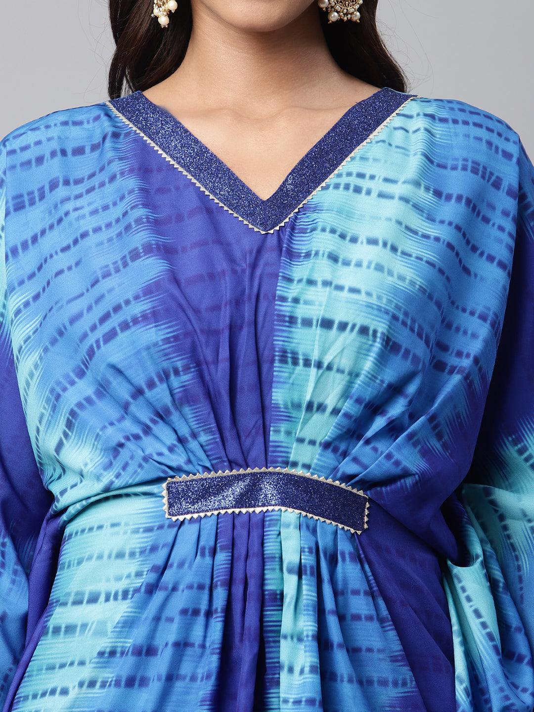 Women's Royal Blue Crepe Digital Printed Kaftan Kurta