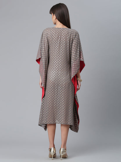 Women's Georgette Grey Colour Gold Foil Printed Kaftan