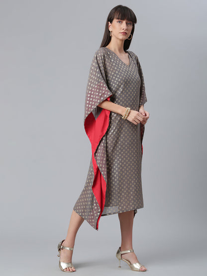Women's Georgette Grey Colour Gold Foil Printed Kaftan