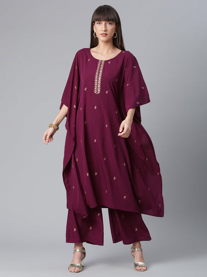 Women's Crepe Wine Kaftan With Bottom