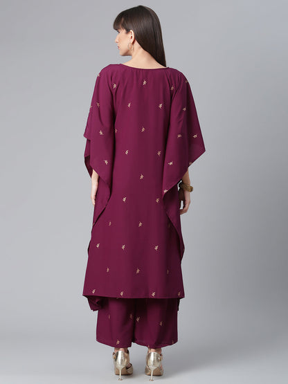 Women's Crepe Wine Kaftan With Bottom