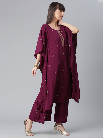 Women's Crepe Wine Kaftan With Bottom