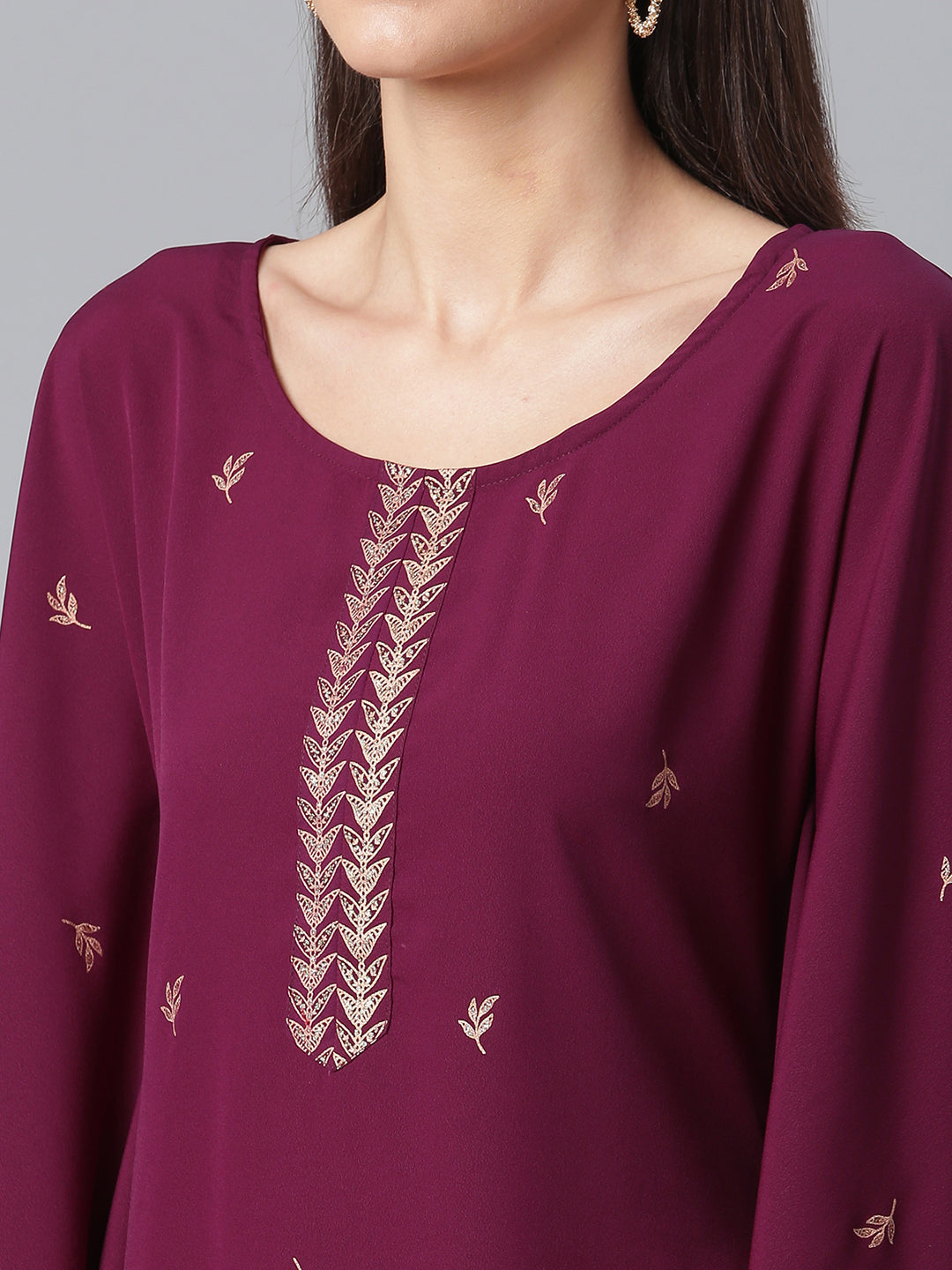 Women's Crepe Wine Kaftan With Bottom