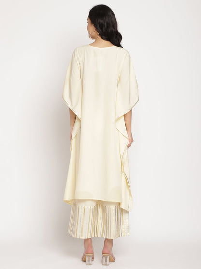 Women's Off White Printed Gotta Patti Kaftan Style Kurta With Palazzo