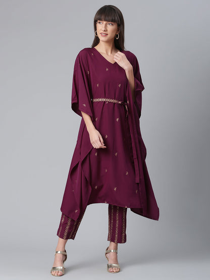 Women's Crepe Wine Kaftan With Bottom