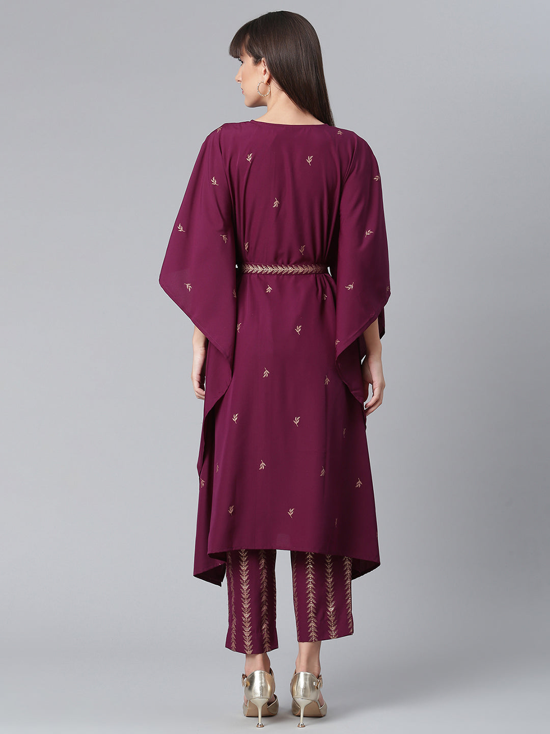 Women's Crepe Wine Kaftan With Bottom