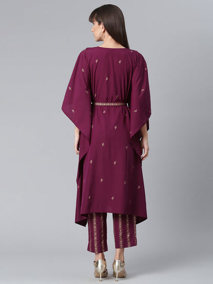 Women's Crepe Wine Kaftan With Bottom