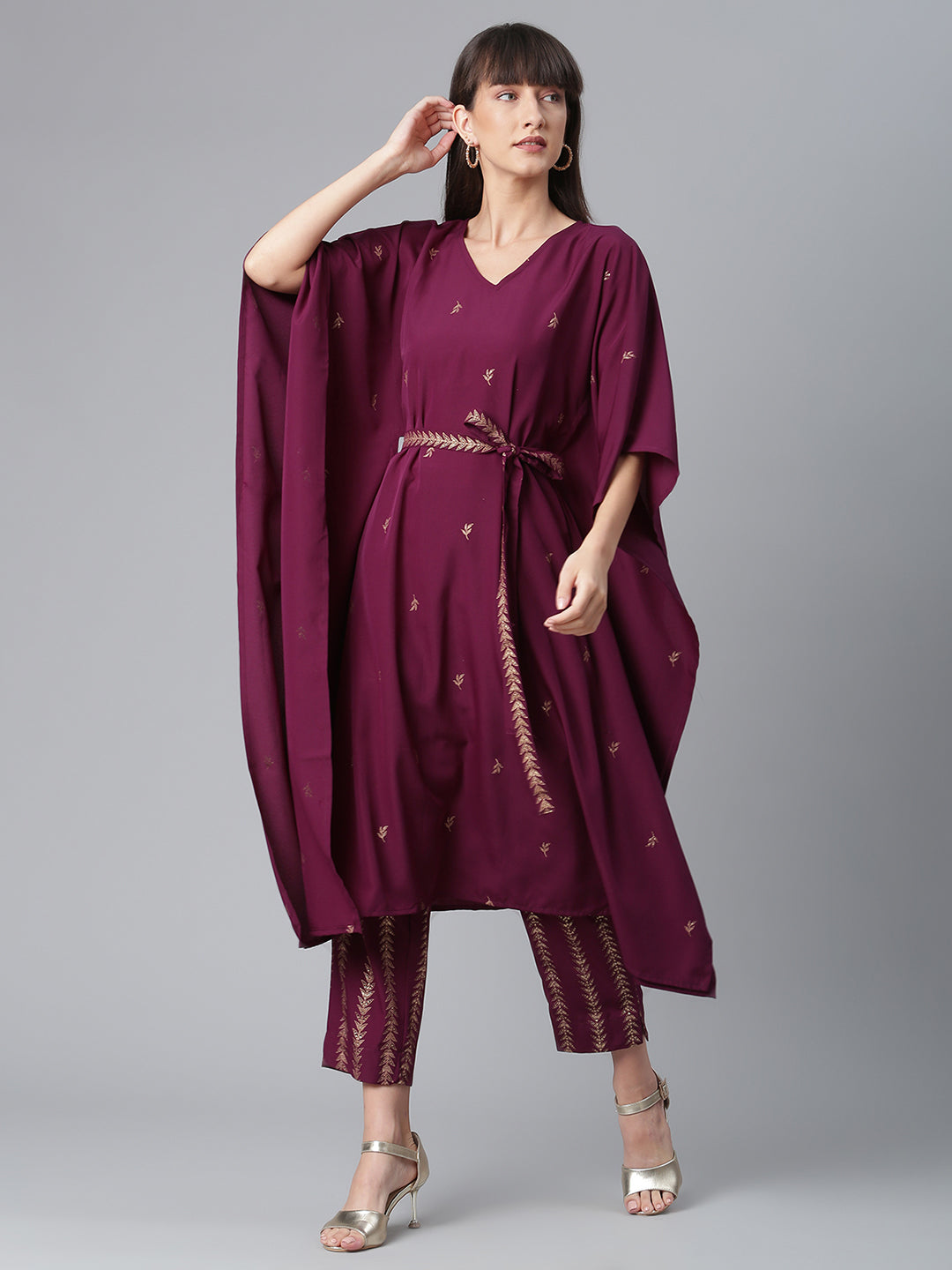 Women's Crepe Wine Kaftan With Bottom