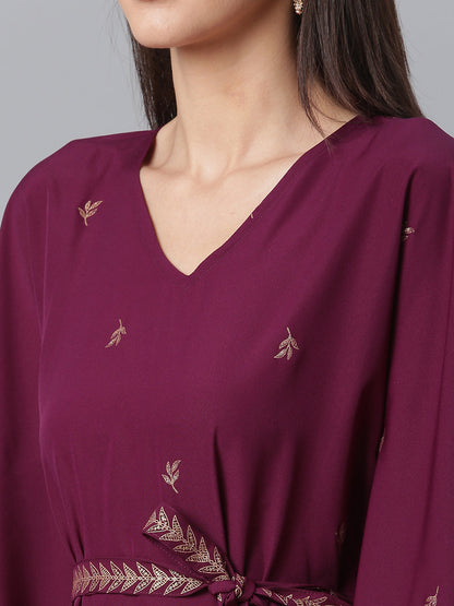 Women's Crepe Wine Kaftan With Bottom