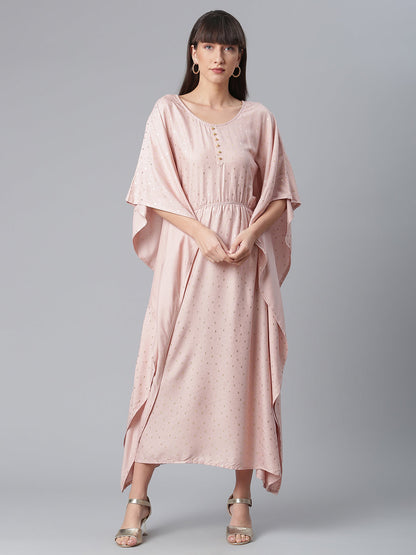 Women's Rayon Pink Gold Foil Printed Kaftan