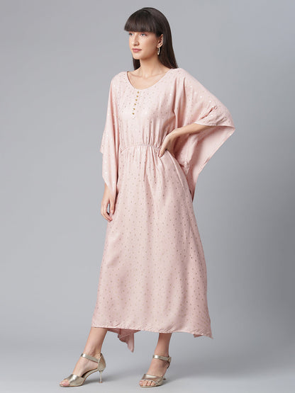 Women's Rayon Pink Gold Foil Printed Kaftan