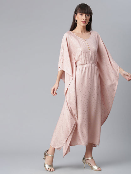 Women's Rayon Pink Gold Foil Printed Kaftan