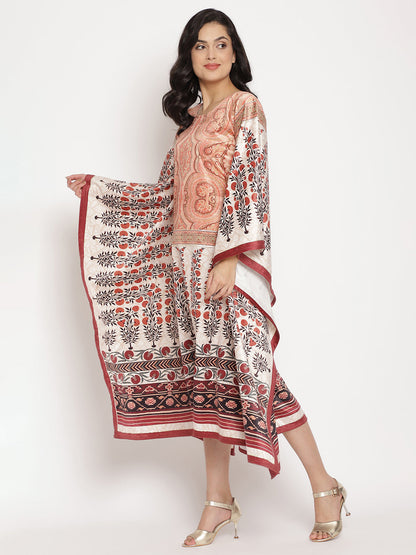 Women's Beige Color Digital Print Velvet Kafta