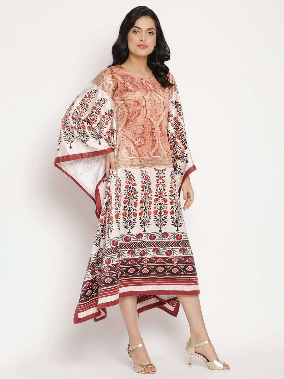 Women's Beige Color Digital Print Velvet Kafta