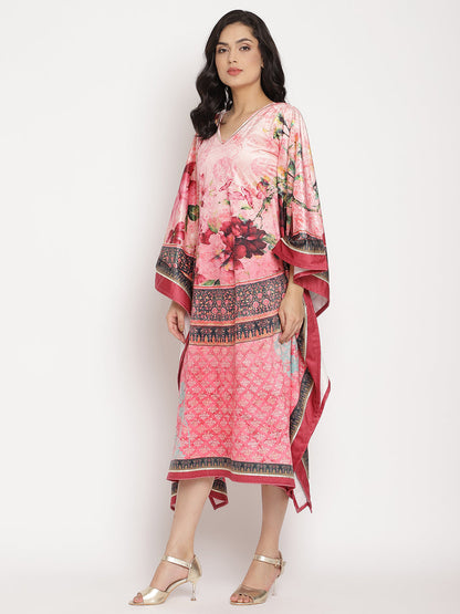 Women's Pink Color Digital Print Velvet Kafta