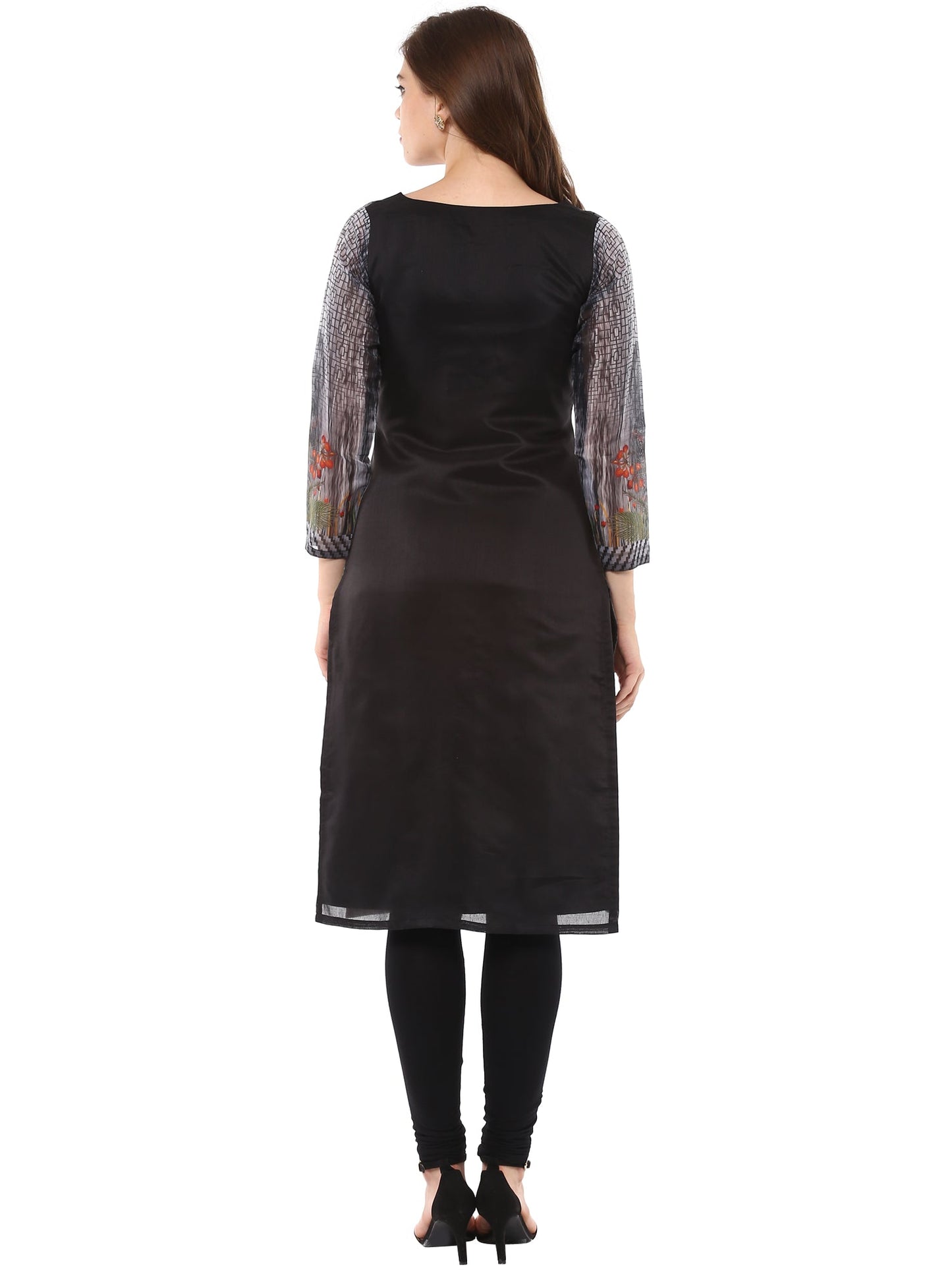 Women's Digital Printed Zen Black Chanderi Only Kurta