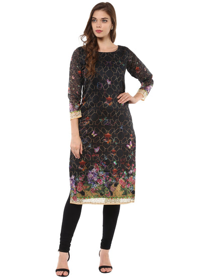 Women's Digital Printed Pakistani Black Only Kurta