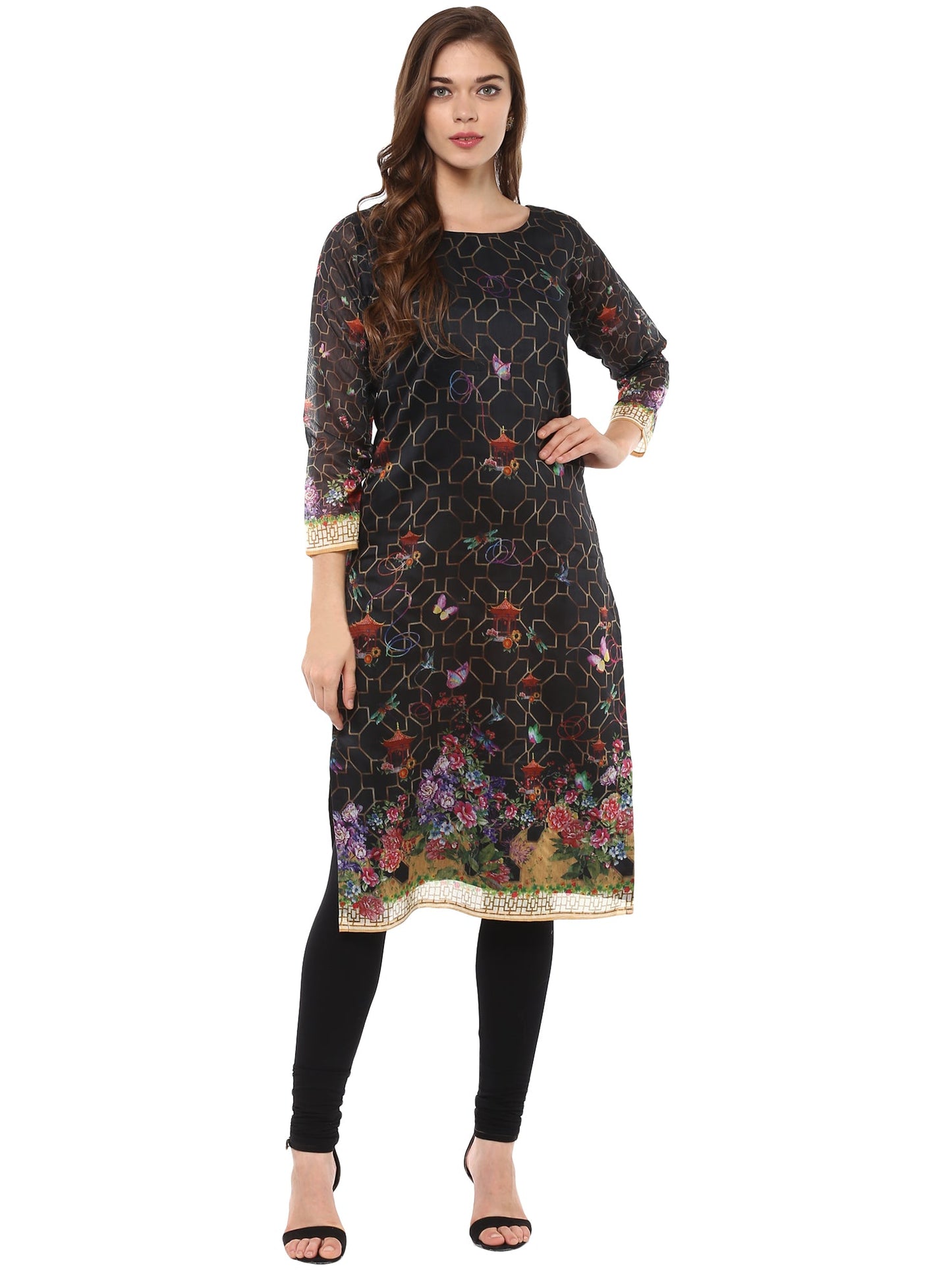 Women's Digital Printed Pakistani Black Only Kurta