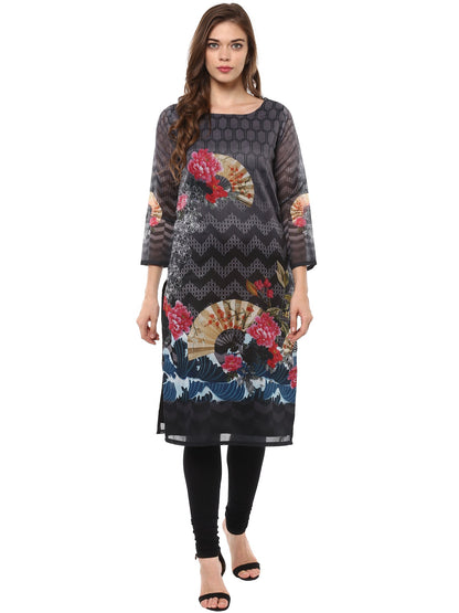 Women's Black Chanderi Zen Inspired Only Kurta