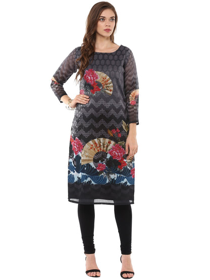 Women's Black Chanderi Zen Inspired Only Kurta
