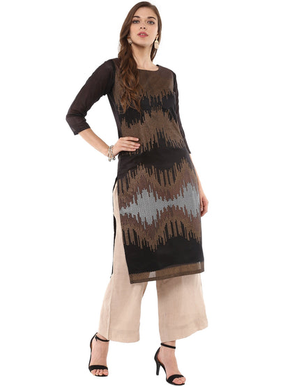 Women's Black Gold Copper Metallic Printed Party Wear Only Kurta