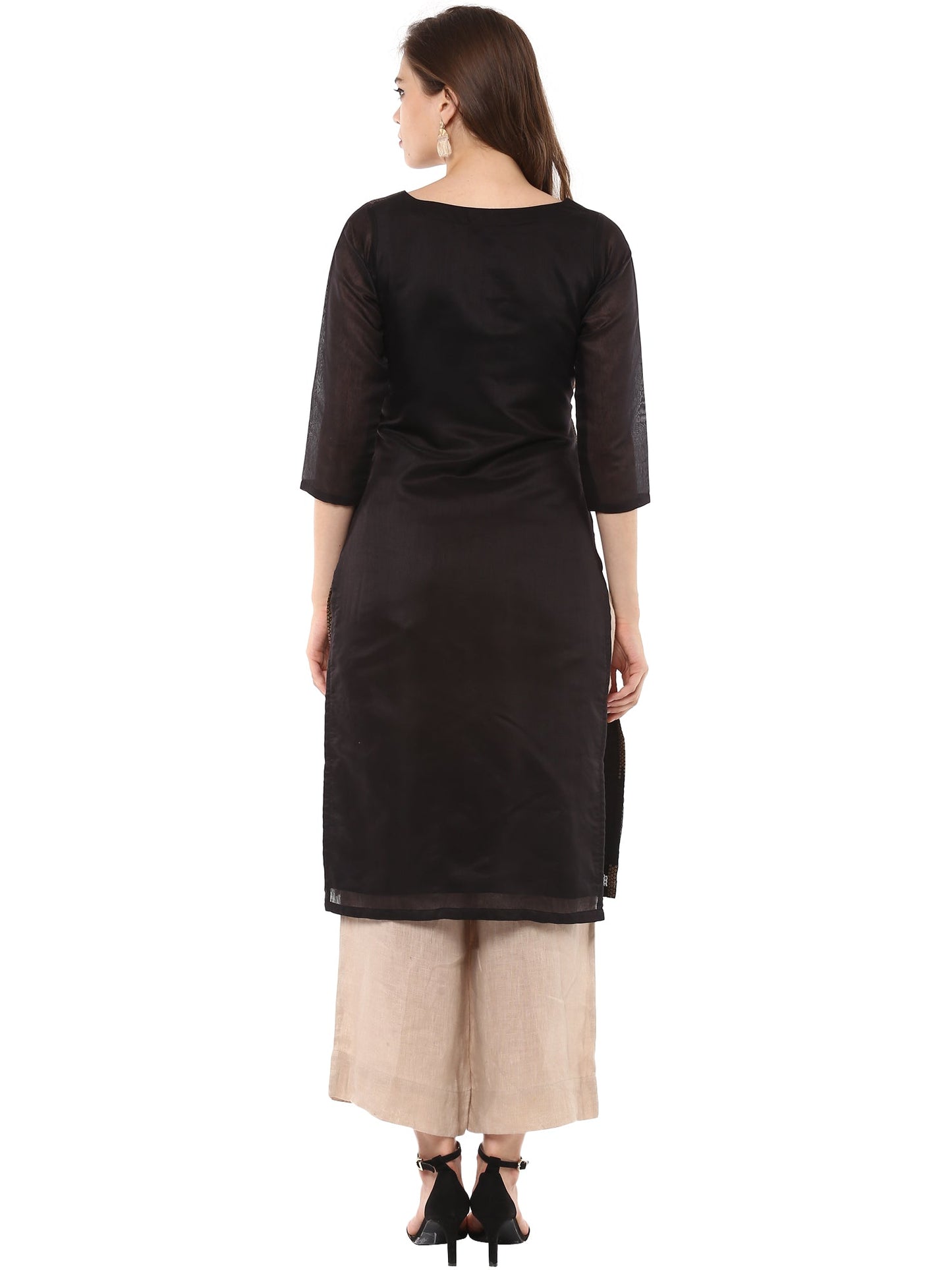 Women's Black Gold Copper Metallic Printed Party Wear Only Kurta