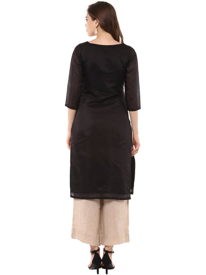 Women's Black Gold Copper Metallic Printed Party Wear Only Kurta
