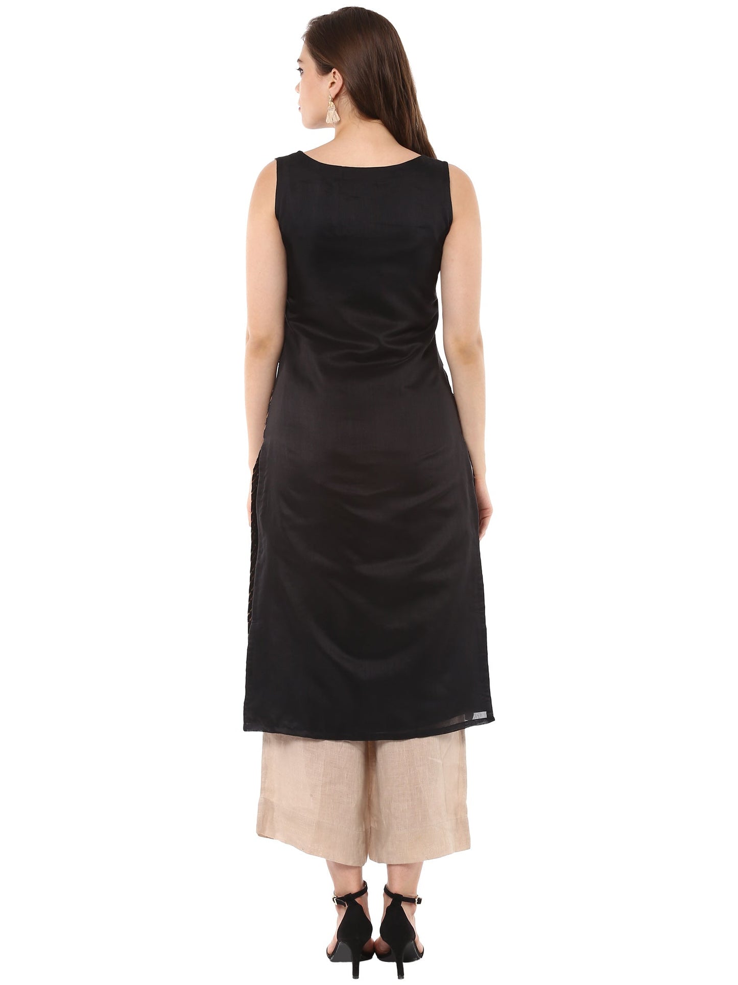 Women's   Black Party Wear Metallick Gold Copper Print Chevron Only Kurta