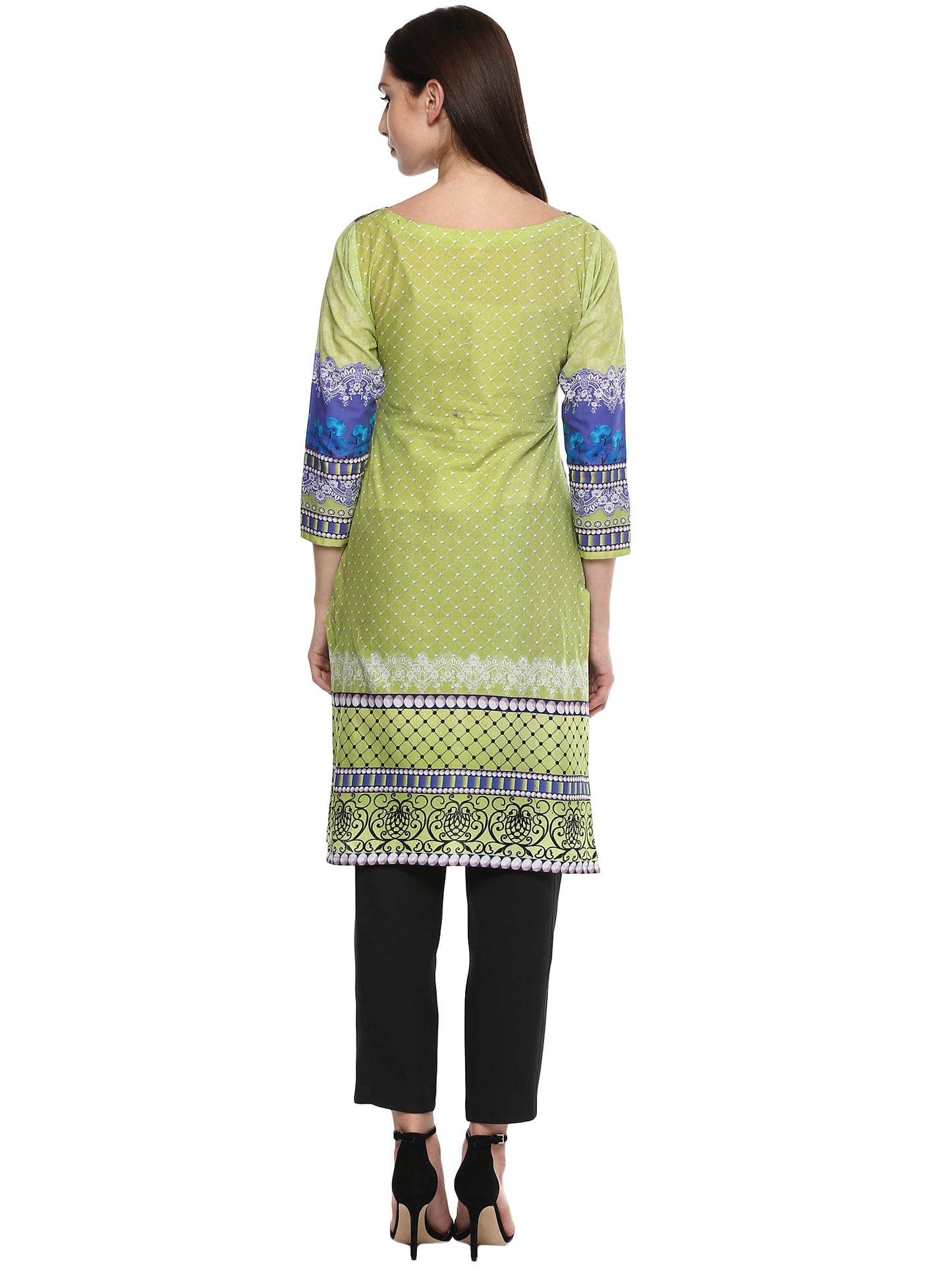 Women's Lemon Green Floral Pakistani Cotton Only Kurti