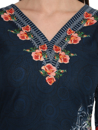 Women's Navy Blue Floral Pakistani Cotton Only Kurti