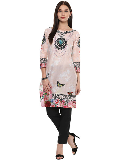 Women's Pale Pink Floral Printed Pakistani Cotton  Only Kurti