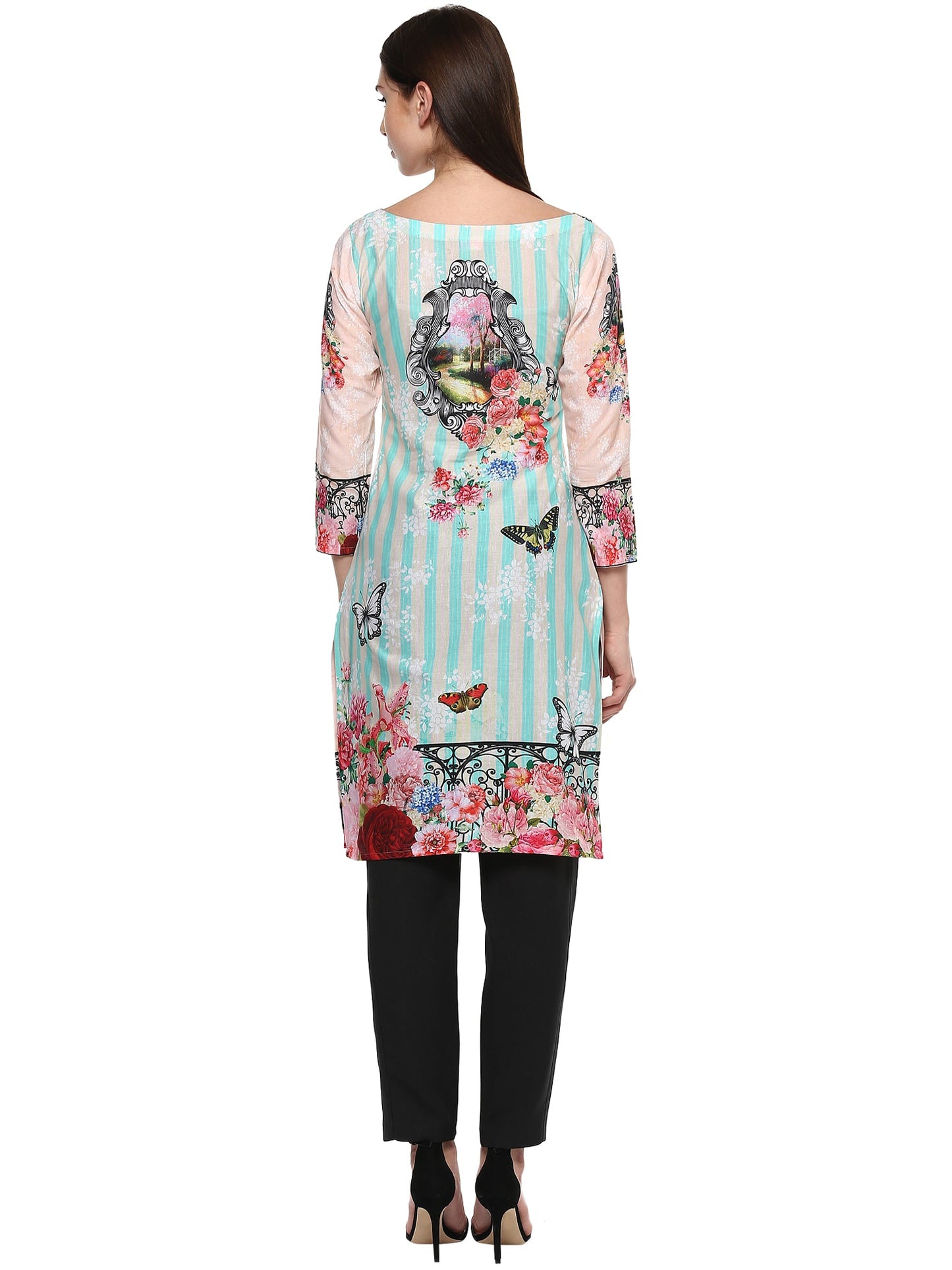 Women's Pale Pink Floral Printed Pakistani Cotton  Only Kurti