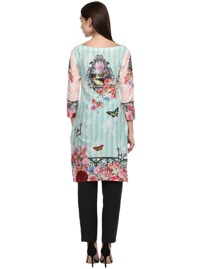 Women's Pale Pink Floral Printed Pakistani Cotton  Only Kurti