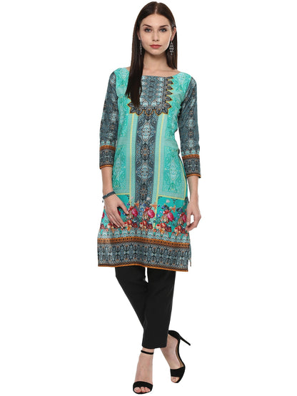 Women's Green Cotton Digital Printed Only Kurti