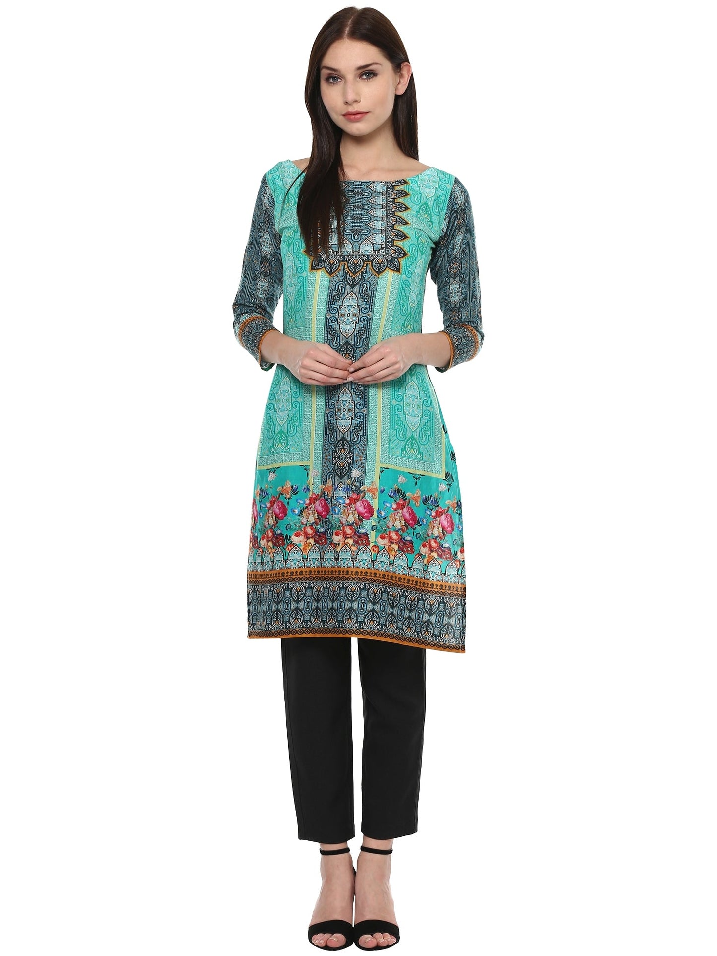 Women's Green Cotton Digital Printed Only Kurti