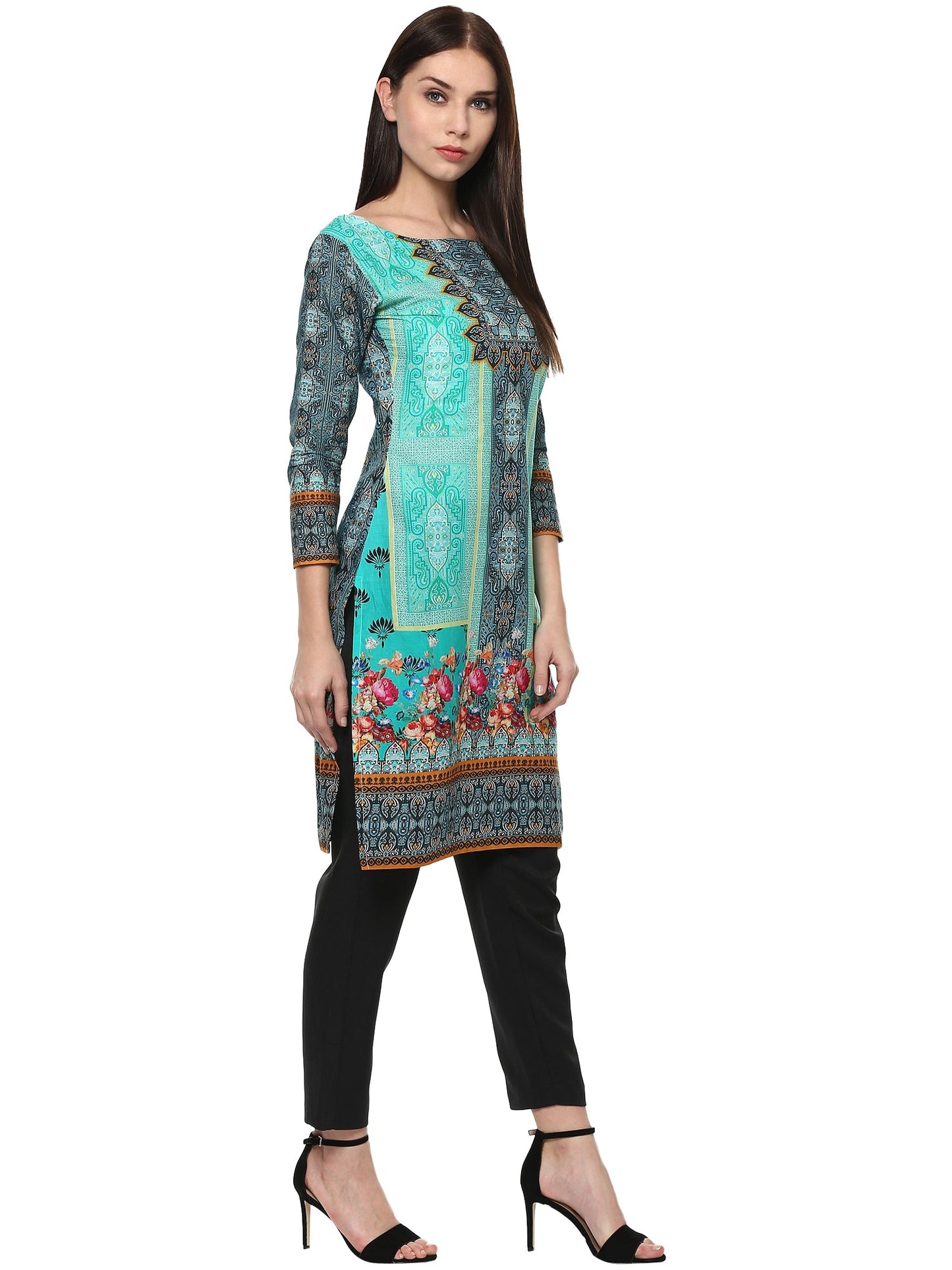 Women's Green Cotton Digital Printed Only Kurti