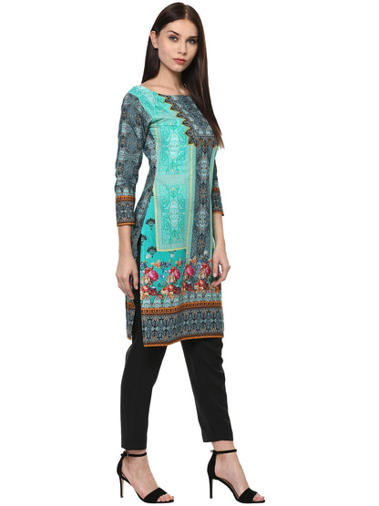 Women's Green Cotton Digital Printed Only Kurti