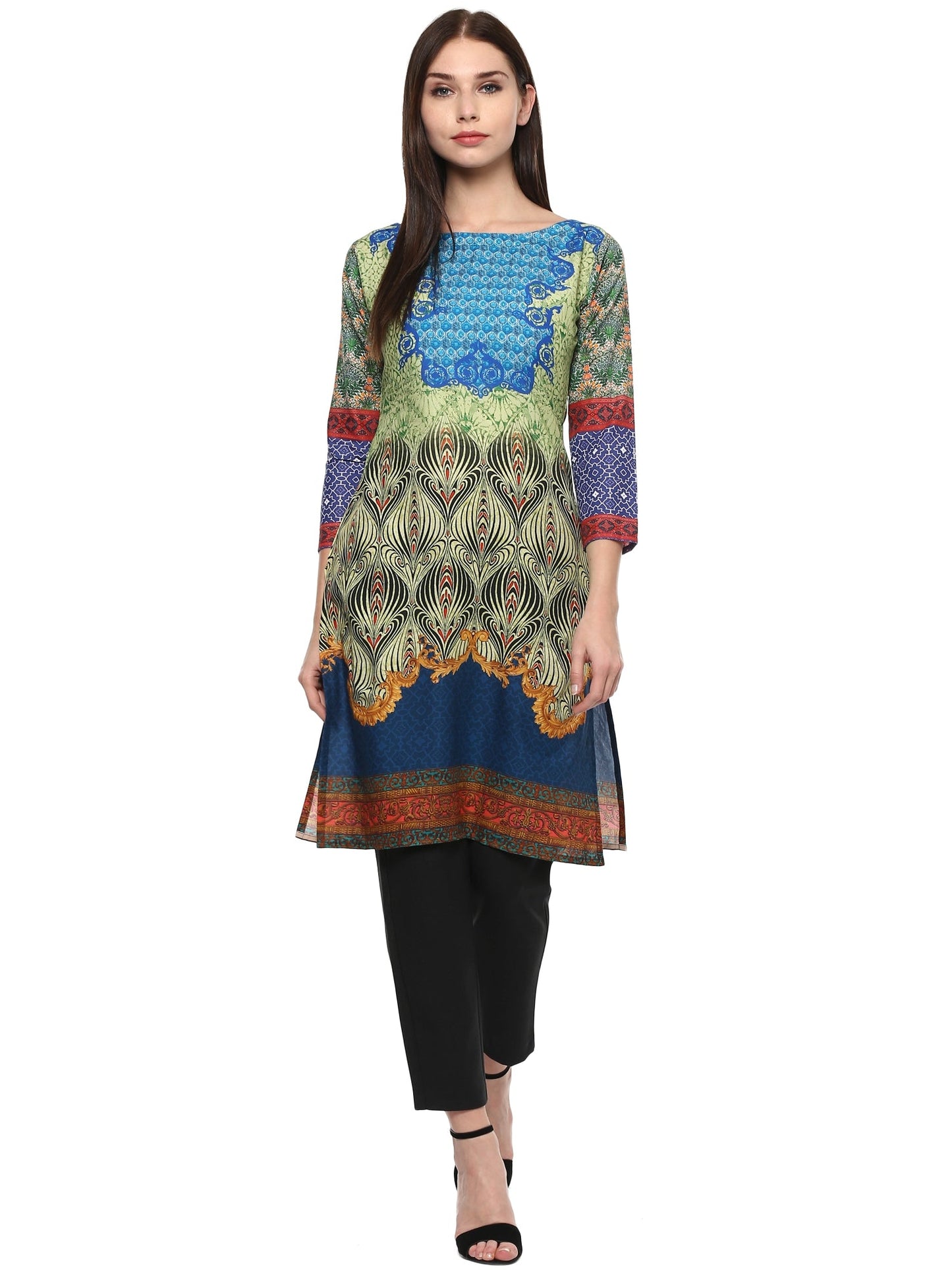 Women's Lime Green Digital Printed Cotton Only Kurti