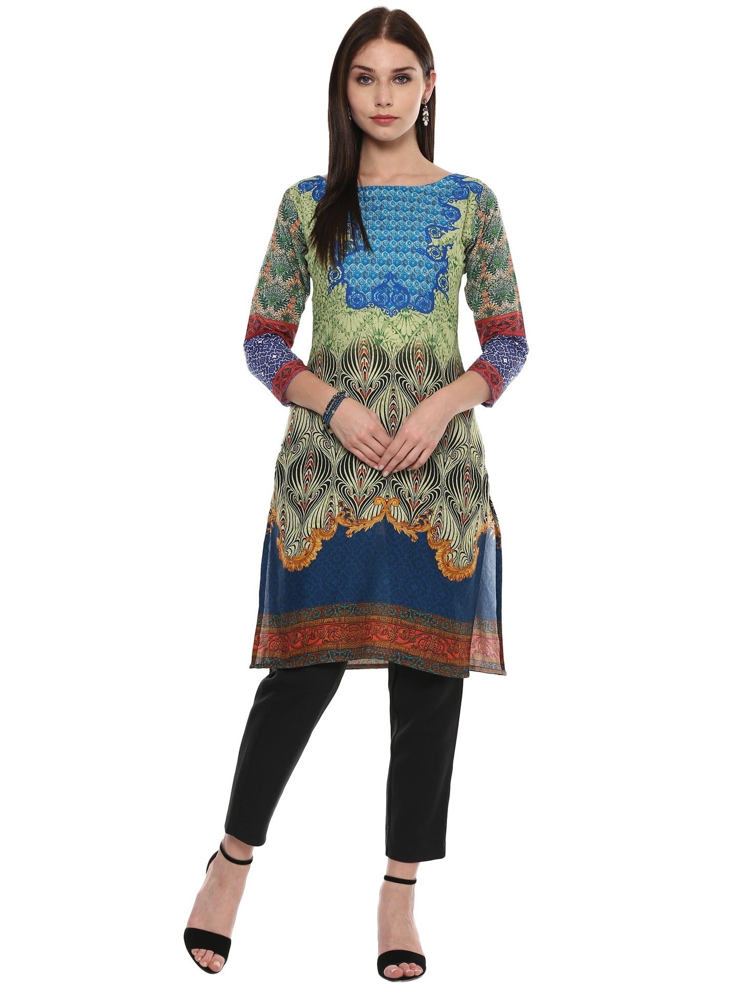 Women's Lime Green Digital Printed Cotton Only Kurti