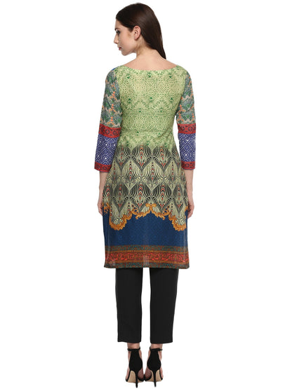 Women's Lime Green Digital Printed Cotton Only Kurti