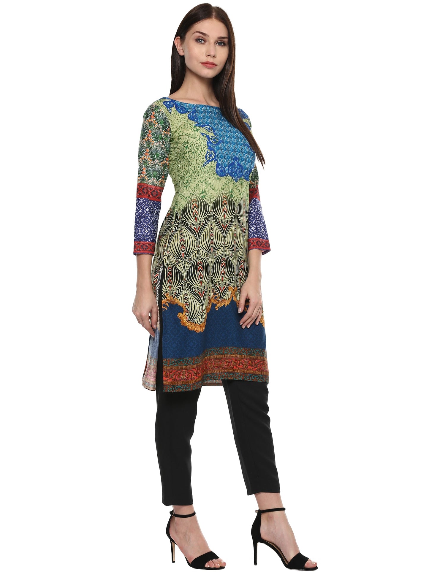 Women's Lime Green Digital Printed Cotton Only Kurti