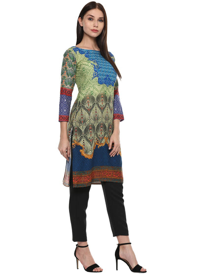 Women's Lime Green Digital Printed Cotton Only Kurti