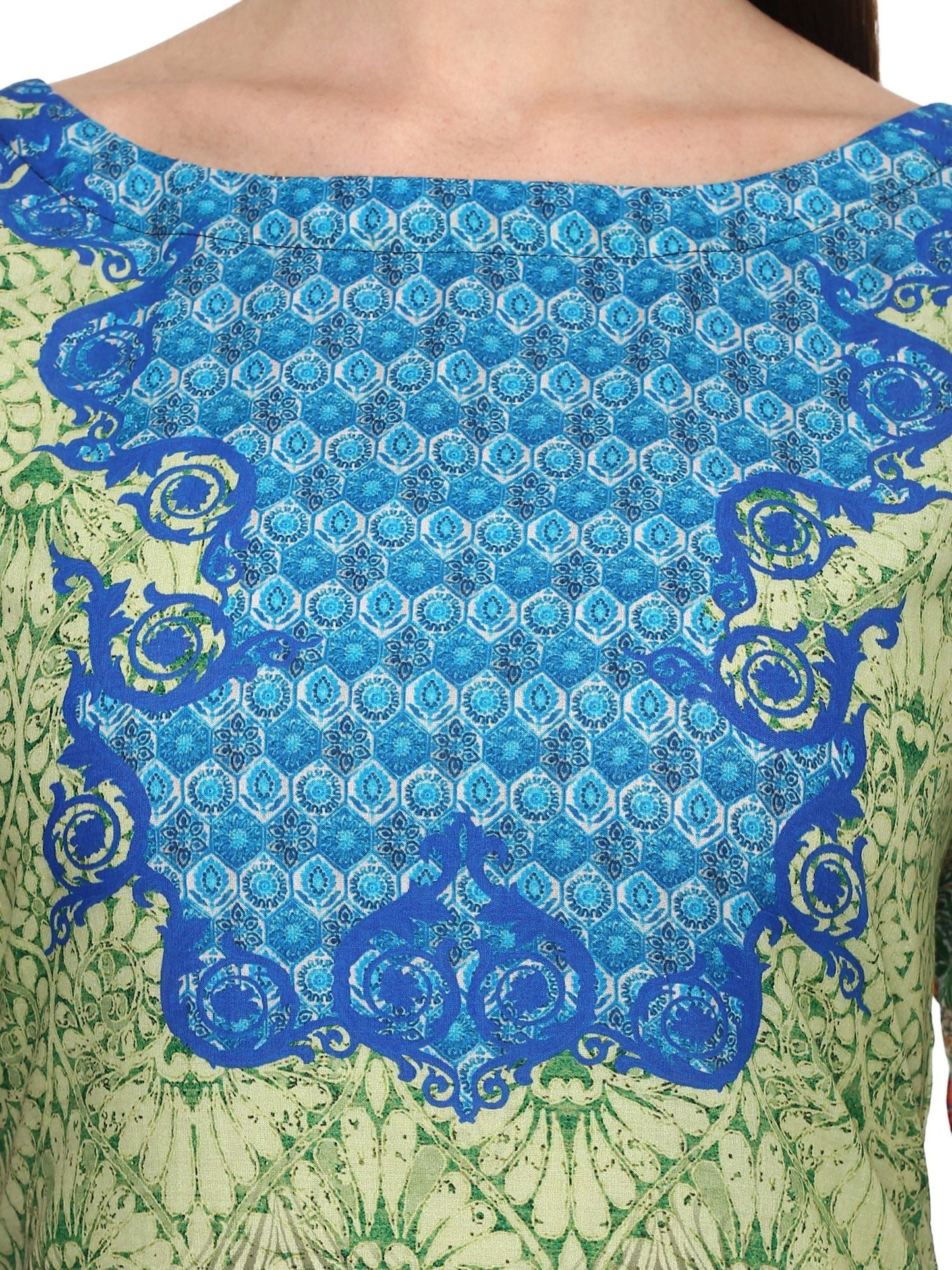 Women's Lime Green Digital Printed Cotton Only Kurti