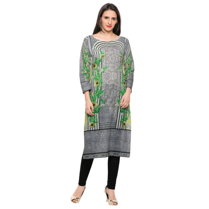 Women's Yellow Grey Floral Abstract Cotton Only Kurta