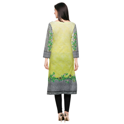 Women's Yellow Grey Floral Abstract Cotton Only Kurta