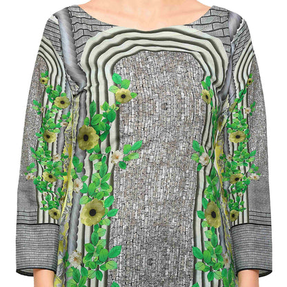 Women's Yellow Grey Floral Abstract Cotton Only Kurta