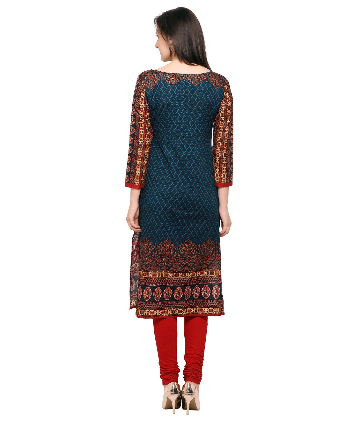 Women's Dark Blue Printed Cotton Only Kurti