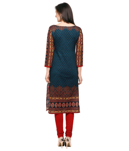 Women's Dark Blue Printed Cotton Only Kurti