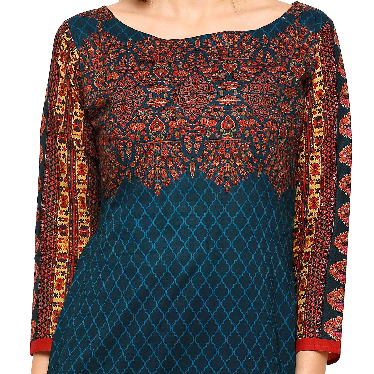 Women's Dark Blue Printed Cotton Only Kurti